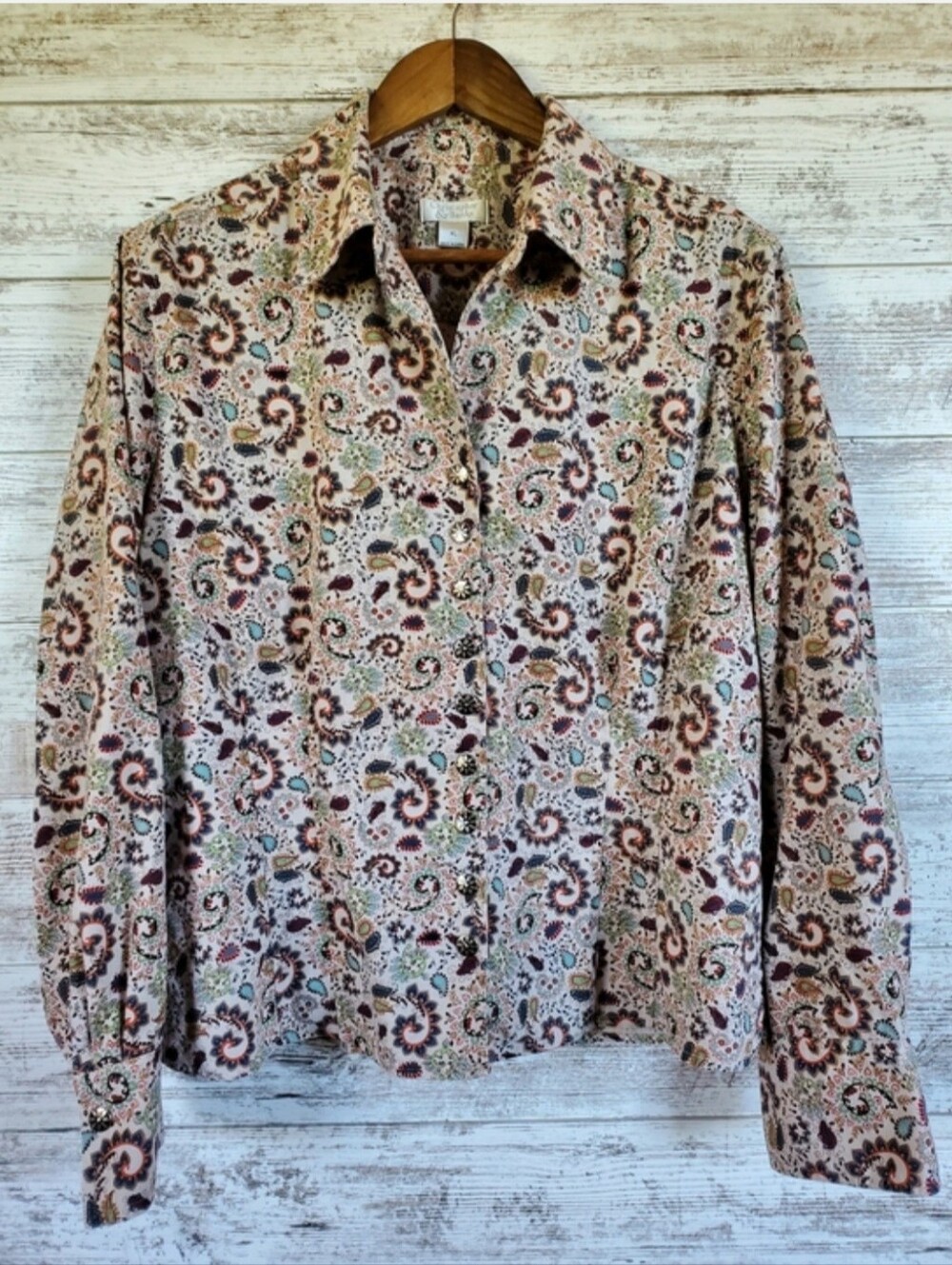 Christopher & Banks Linen Paisley Snap Button Shirt Jacket